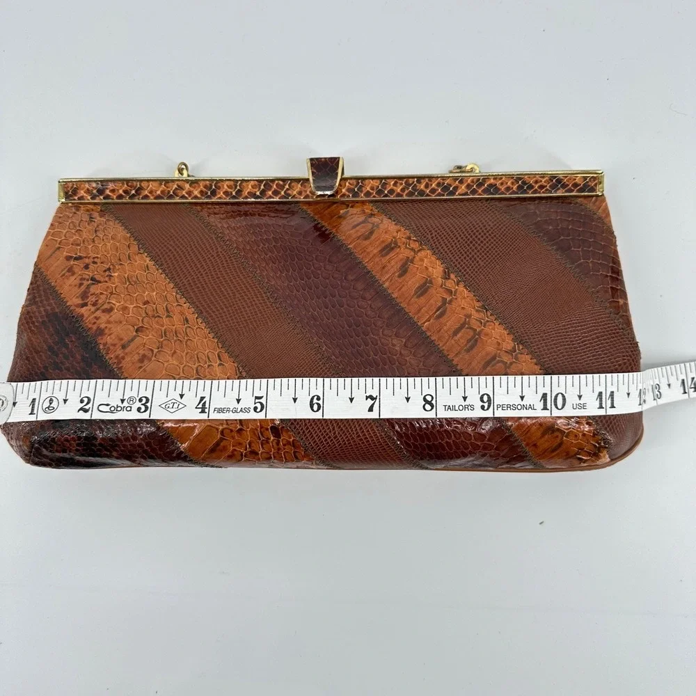 Vintage Snakeskin Patchwork Clutch Women Small Brown Evening Retro Cocktail